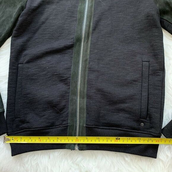 All Saints Sirius Jacket Hoodie Goat Suede Sleeves Men Size Extra Small - Picture 8 of 11